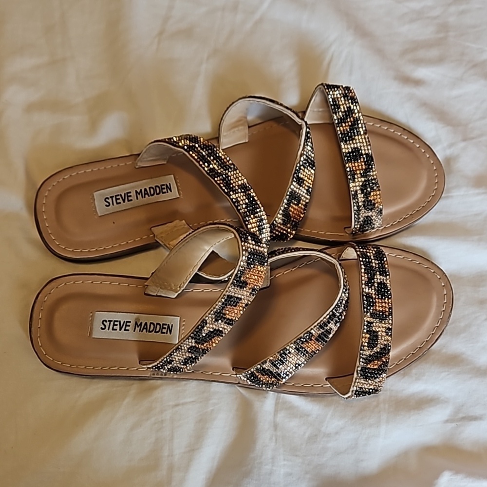 Steve Madden Bling Leopard Print Sandels Size 8.5 - Picture 3 of 5